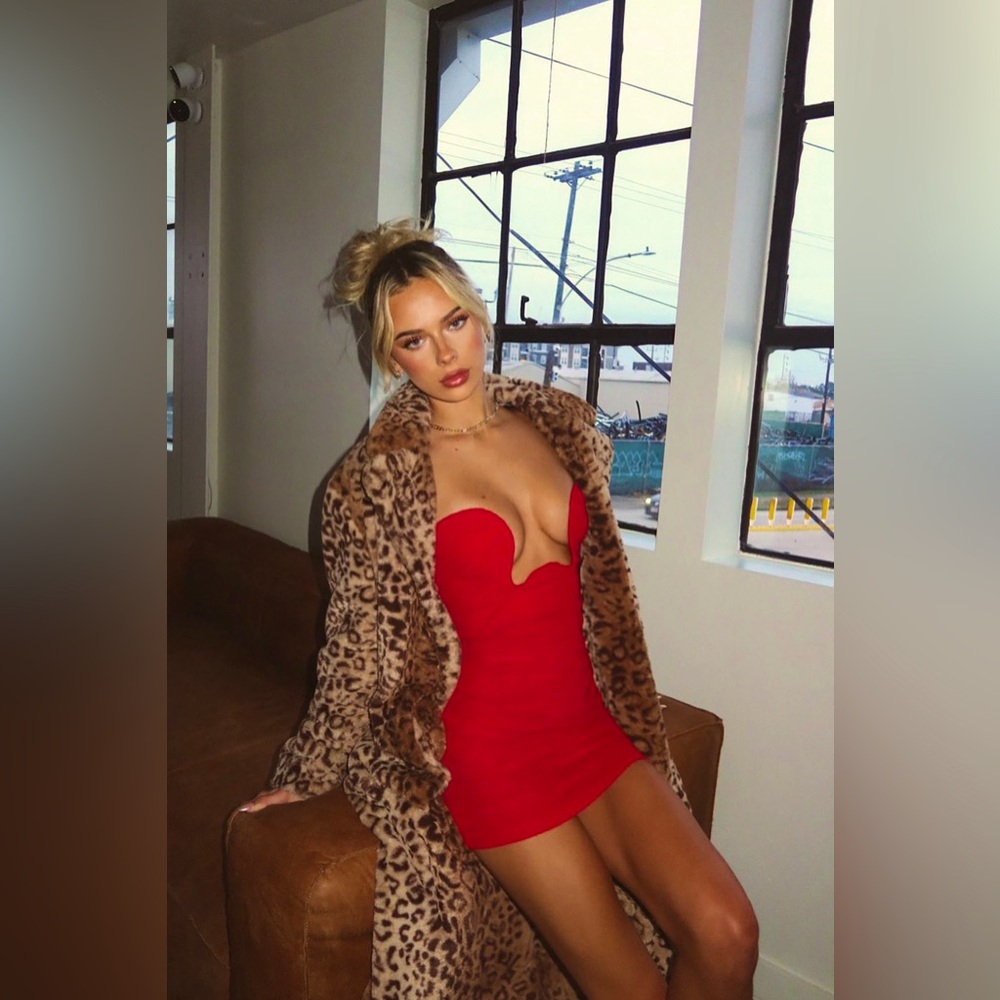 Red Strapless Dress Ruched Dress